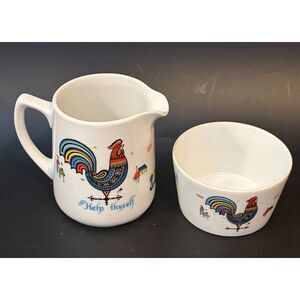 Berggren Swedish Rooster Weather Vane Cream & Sugar Set Porcelain Vintage